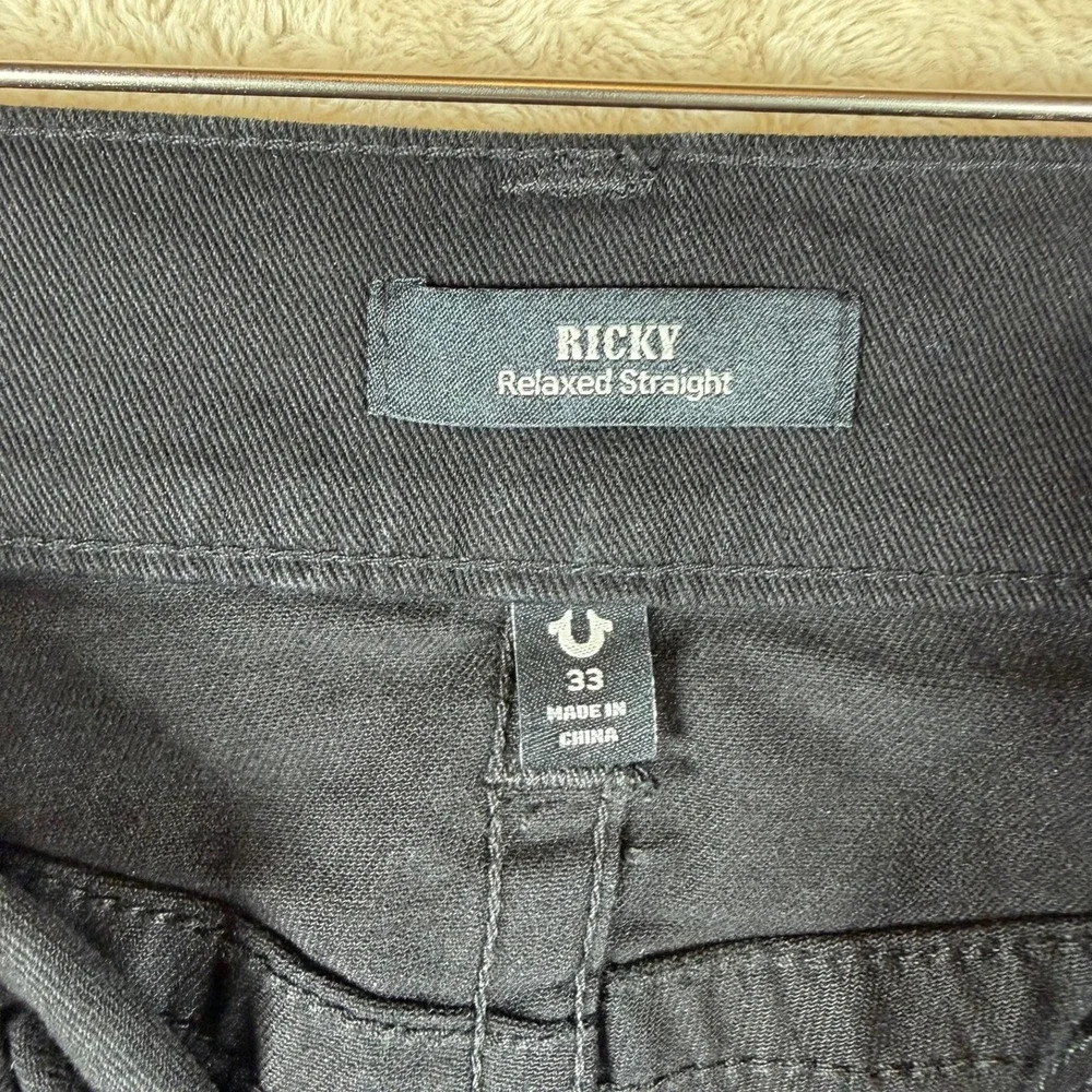 True Religion NWT Ricky Relaxed Straight Black Denim Jeans Mens 33X32‎